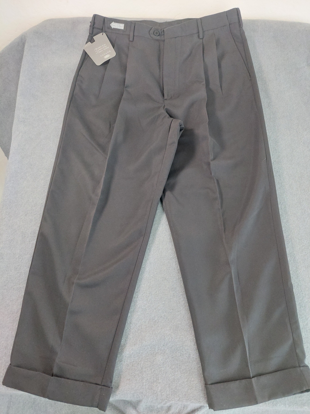 NWT Savane Comfort Plus Pleated Dress Pants Black Microfiber 36x29 Cuffed - Picture 2 of 13